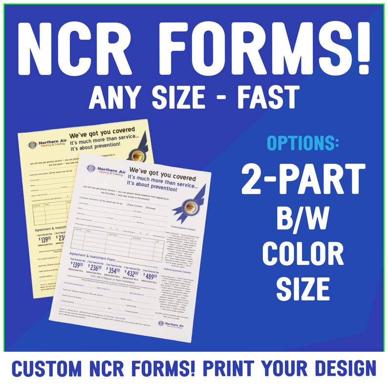 NCR Forms, Custom NCR Forms, Custom 2-Part Forms, Custom invoices, Business Printing, Upload Your Design, Custom Receipt Forms afbeelding 1