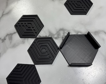 Geometric Pattern Coasters: Set of 4 with Holder