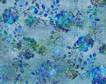 Halcyon - Roses - Blue - In The Beginning Fabrics   - Sold by the 1/2 yard - Shipped as Continuous Yardage