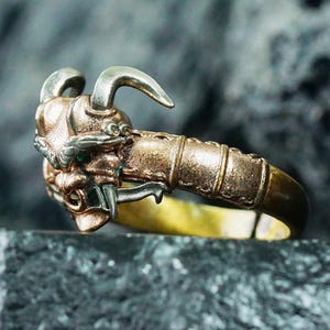 Oni Mask Handmade Custom Ring, Sterling Silver 950/Gold Valorant Oni Skin-Inspired Samurai Jewelry, Perfect for Gamers and Fans
