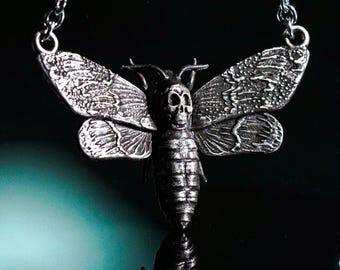 Death Head Moth Necklace, Gothic Horror Jewelry, Hannibal Silence of the Lambs Pendant, Halloween Necklace, Christmas Gift for Horror Fans