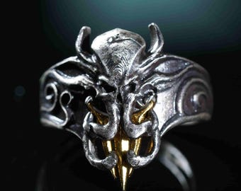 Baldur’s Gate 3 Inspired Ring, Handmade 950 Silver Jewelry, Mind Flayer Cthulhu Ring, Gothic Fantasy DnD Jewelry, Christmas Gift for Gamer