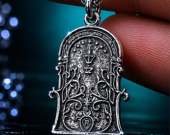 EXCLUSIVE The Ancient E|.v.en Re.al.m Gate Pendant - 950 Sterling Silver Subterranean Kingdom Crest Necklace - Gift for Fantasy Lore Fans