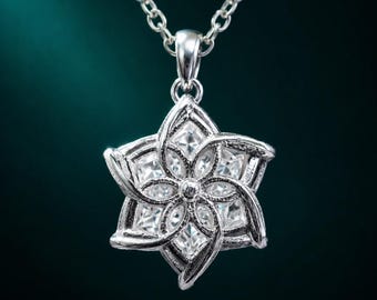 EXCLUSIVE LOtR Ne.n.y.a E.|.f Necklace, 950 Sterling Silver Ga.la.dr|.eL Ring of Water, E|.v.e.n Flower Clear Crystal Crown Band, Gamer Gift