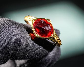 EXCLUSIVE Na.ry.a Ring Of P0wer LOtR Inspired Jewelry, E|.ve.n G0.ld Ring With Fi.e.ry Red Gemstone Fantasy, Cosplay Gift For Him Her