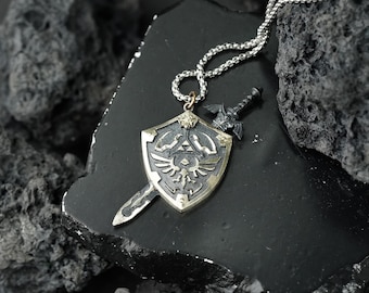 EXCLUSIVE Zelda Master Sword and Hylian Shield Necklace, Handmade Silver 950 Jewelry, Perfect Gift for Tears of the Kingdom Fans