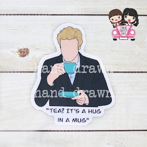 Hand Drawn Patrick Jane, Tea, Hug in a Mug faceless vinyl waterproof sticker 3&quot; Matte finish