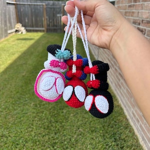 Crocheted Spider-Man And Superhero Hanging For Car Mirrors