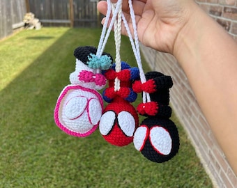 Crocheted Spider-Man And Superhero Hanging For Car Mirrors