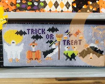 Halloween Geese Cross Stitch Pattern: Costumed Geese, Ghost, Witch (Digital PDF)
