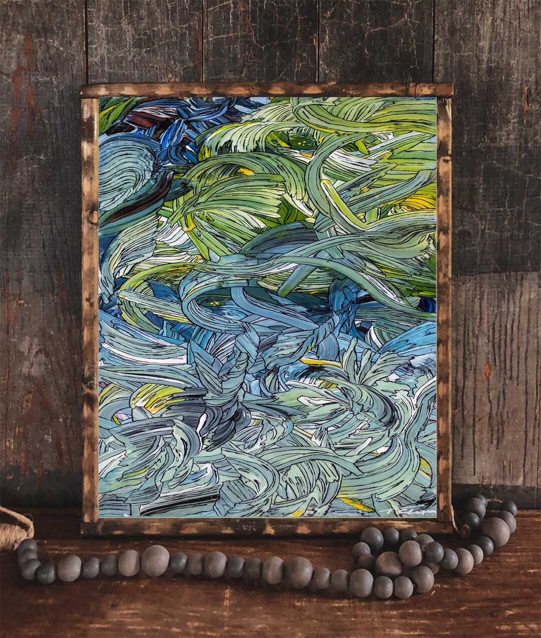 Contemporary Art Print - Abstract Nature Painting Blue and Green ...