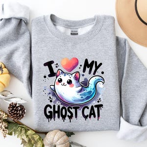 I Love My Ghost Cat Shirt Cute Spooky Halloween Tee for Cat Lovers Ghost Pet Graphic Fall Creepy Cute October Aesthetic