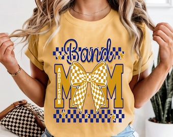 Band Mom Shirt, Comfort Colors Shirt, Band Mom Gift, Marching Band Mom Gift, Checkered Bow Tee, Marching Season Mom Tee, Gift for Band Mom