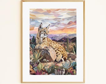 Bobcat Desert Art Print – Boho Kids Room, Wildlife Home Decor