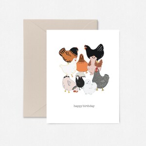Carte d'anniversaire de poulet, carte de voeux de poule, carte de voeux de poulet de basse-cour, carte de voeux de petit troupeau mélangé