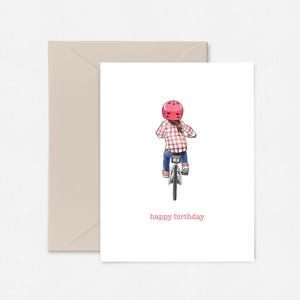 Carte d'anniversaire fille faisant du vélo, carte d'anniversaire pour fille, carte d'anniversaire cycliste, carte aquarelle, carte joyeux anniversaire vélo.