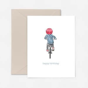 Carte d'anniversaire vélo garçon, carte d'anniversaire cycliste, carte aquarelle, carte vélo joyeux anniversaire.
