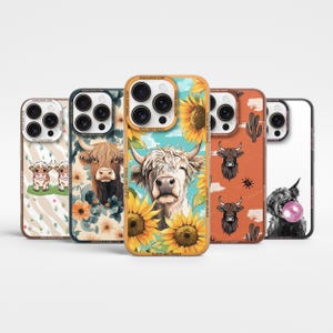 Highland Cow Phone Case Aesthetic Cute Cow Cover for iPhone 16 Pro Max, 15 Plus, 14,13 mini,12, Samsung S25 Plus,S24 fe,S23,A56,A55,A36,A15