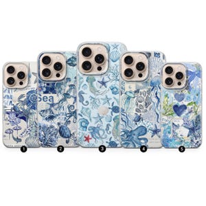Custodia per telefono con barriera corallina e squalo balena, motivo collage di mare e oceano, per iPhone 16 Pro, 15, 14, Pixel 9, 8A, 7A, Samsung S22, S23, S24 fe, S25 Plus, A36, A55, A56