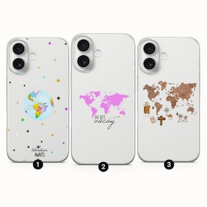 CLEAR Reise Handyhülle, Weltkarte, Cover für iPhone 16 Pro,15,14,13, Google Pixel 9,8A,7A,6A,Samsung S22,S23,S24 fe,S25,A15,A16,A36,A55,A56