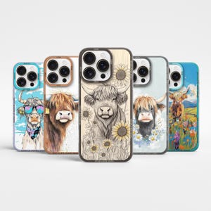 Custom Highland Cow Phone Case Cute Cow Cover for iPhone 16 Pro Max, 15 Plus, 14,13 mini,12, Samsung S25 Plus,S24 fe,S23,A56,A55,A36,A15