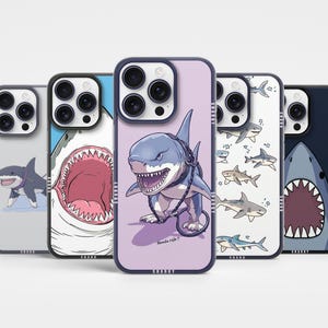 Funda para teléfono Angry SHARK con diseño de pez oceánico para iPhone 16 Pro Max, 15 Plus, 14, 13, 12, Samsung Galaxy S25 Plus, S24 fe, S23, A56, A55, A36, A15