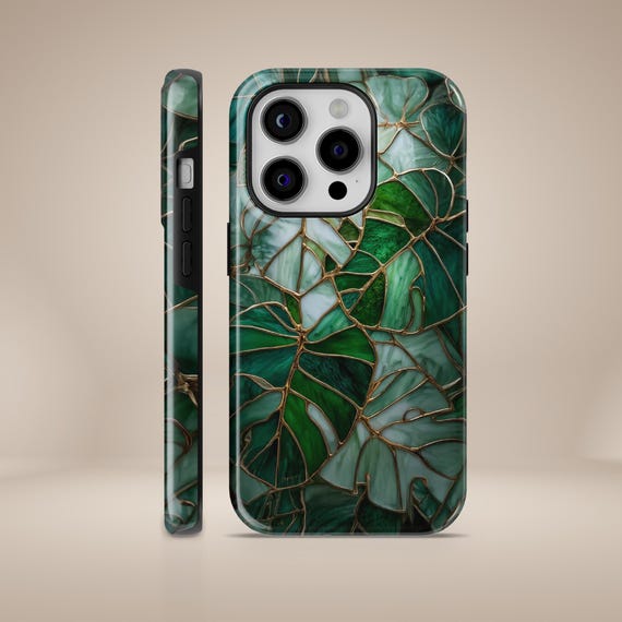 Monstera Blatt Glasmalerei Handyhlle: Art Deco Grn Tough Cover - Etsy.de