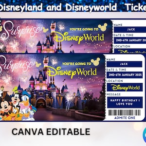 Bearbeitbares Disneyland Ticket, Überraschung Disneyland Ticket, Disneyland Reise Geschenkticket, Disney World Ticket, Benutzerdefiniertes Ticket, druckbares Ticket