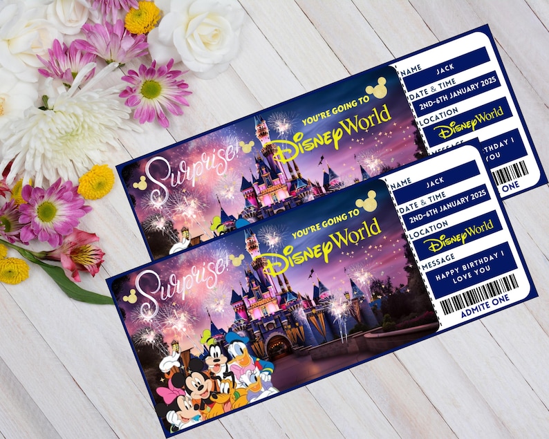 Boleto editable para Disneyland: Revelación de viaje sorpresa (plantilla de Canva) imagen 3