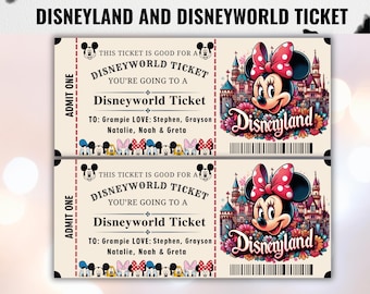 Disneyland and Disneyworld Ticket – editable printable theme park ticket | custom surprise trip gift
