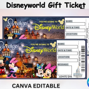 Disneyworld Gift Ticket, Surprise Ticket, Disney World Ticket, Custom Ticket, Disneyworld Trip Gift Ticket, Instant Download