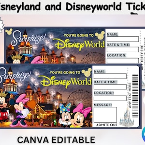 Disneyworld Gift Ticket, Surprise Ticket, Disney World Ticket, Custom Ticket, Disneyland Trip Gift Ticket, Instant Download