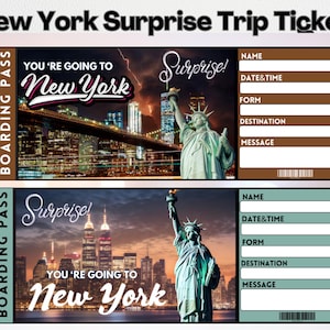 New York Surprise Trip Ticket, Surprise Trip Ticket, New York Ticket, Vacation Trip, Custom Ticket, Ticket Gift, Digital Download