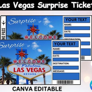 Biglietto a sorpresa per Las Vegas, biglietto per viaggio a sorpresa, vacanza a sorpresa, regalo a sorpresa, regalo di Las Vegas, stampa di Las Vegas, modello di biglietto