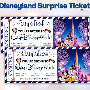 Magical Disneyland Surprise Ticke | Surprise Trip Reveal Ticket | Editable Vacation Gift Card | Instant Download Printable