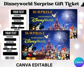 Disneyworld Surprise Ticket: Editable Boarding Pass (Instant Download)