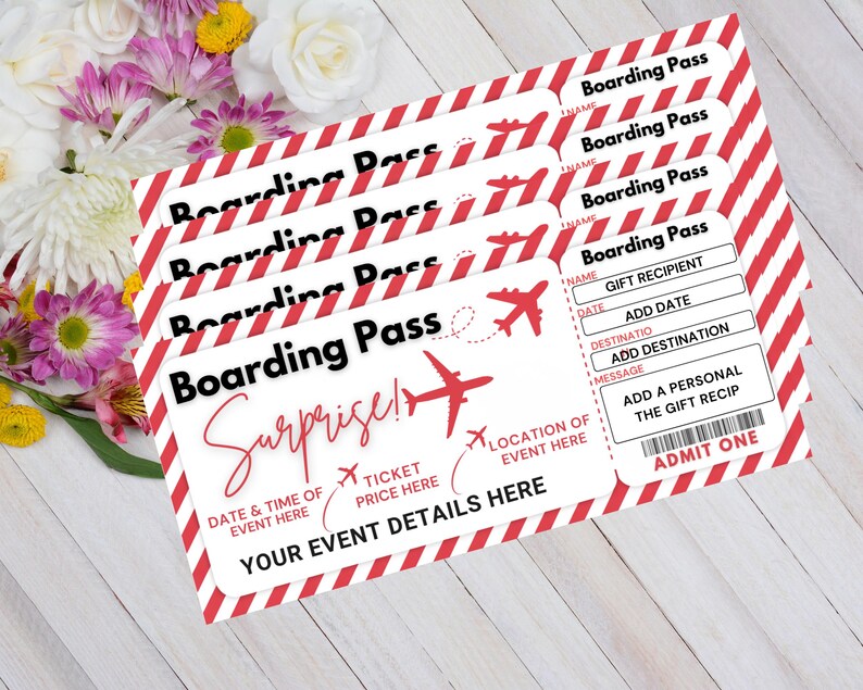 Boding Card Editable Boarding Pass Template, Surprise Trip Reveal, Travel Ticket ...