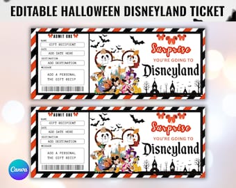 Editable Halloween Disneyland Ticket, Surprise Trip Gift Ticket, Digital Halloween Trip Template, Instant Download Ticket for Spooky Reveal