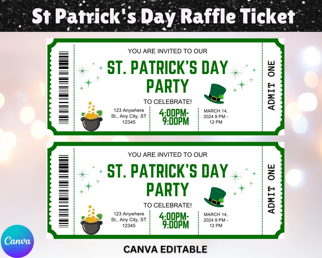 St Patrick's Day Raffle Ticket: Editable Party Event Design (digital ...