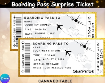 Surprise Trip Boarding Pass Ticket: Vacation Reveal, Canva Template
