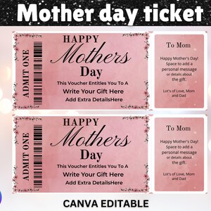 Personalisierte Mutter Day Ticket, Muttertag Geschenkgutschein Überraschungskarten, Benutzerdefinierte Geschenkkarte, Muttertag einladen, digitaler Download