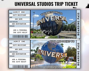 Universal Studios-ticketsjabloon, instapkaart pretpark, verrassingsreis onthullen, bewerkbaar canvas, thuis afdrukken, Instant Download