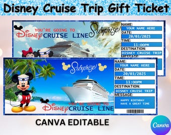 Personalized Disney Cruise Trip Gift Tickets, Mickey Cruise Ticket, Surprise Cruise Gift Ticket, Disney Cruise Gift, Cruise Boarding Pass