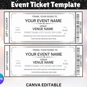 Event Ticket Template, Event Vorlage, Schwarz Weiß Ticket, Geburtstagsevent, Event Ticket Design, Ticket Geschenk, Digital Download