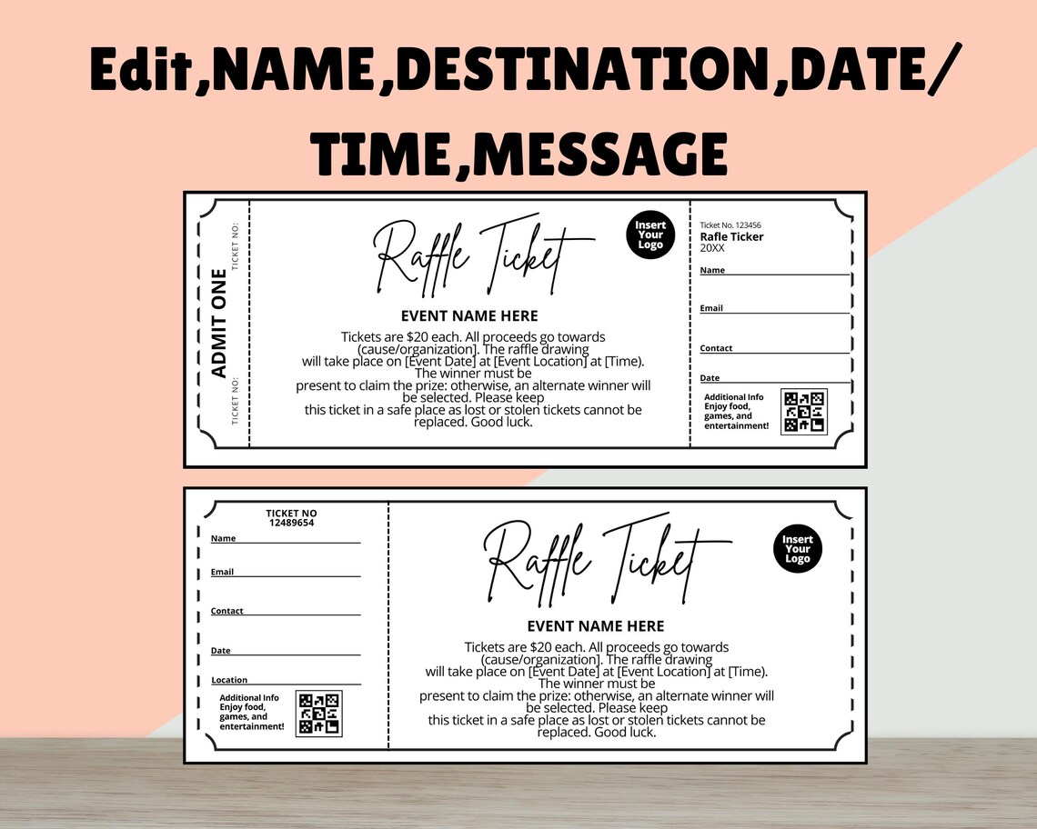 Suprise Raffles Editable Raffle Event Ticket Template, Customizable Raffle Ticket ...