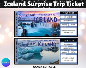 Iceland Surprise Trip Ticket: Editable Vacation Reveal (Digital Download)
