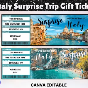 Italy Surprise Trip Gift Ticket, Surprise Trip Reveal, Vacation Ticket, Surprise Trip Gift, Birthday Trip Ticket, Instant Download