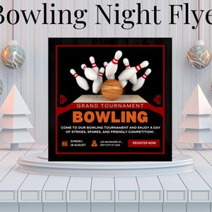 Flyer personalizado para noite de boliche: convite editável para evento (download instantâneo)