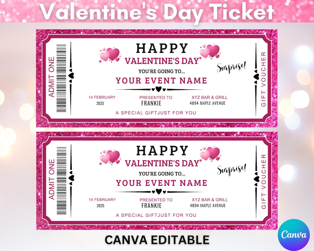 Editable Valentines Day Ticket, Surprise Gift Ticket, Event Ticket ...