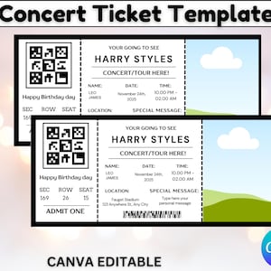 Druckbare Konzertkarte Vorlage, Ereigniskarte, Überraschungsgeschenk Tickek, Benutzerdefinierte Konzertkarte, Geschenkidee, Canva Vorlage, Ticketvorlage